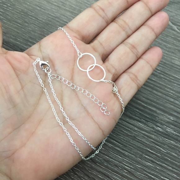 Karma Dainty Two Circle Silver Toned Necklace - Picture 4 of 8
